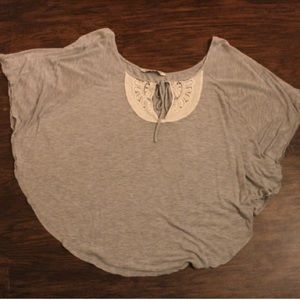 Delicate gray and white crochet blouse